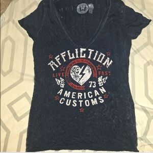 Affliction Women's Black Graphic V-Neck Top